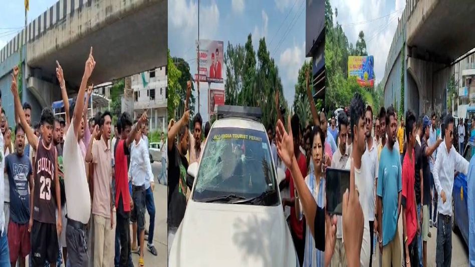 Assam transport workers restrict Meghalaya vehicles at Jorabat after violence during KSU bike rally in Shillong Assam transport workers restrict Meghalaya vehicles at Jorabat after violence during KSU bike rally in Shillong