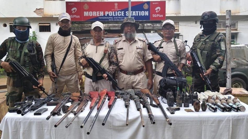 Large cache of arms, ammunition and explosives recovered along Indo-Myanmar Border in Manipur's Moreh Large cache of arms, ammunition and explosives recovered along Indo-Myanmar Border in Manipur's Moreh
