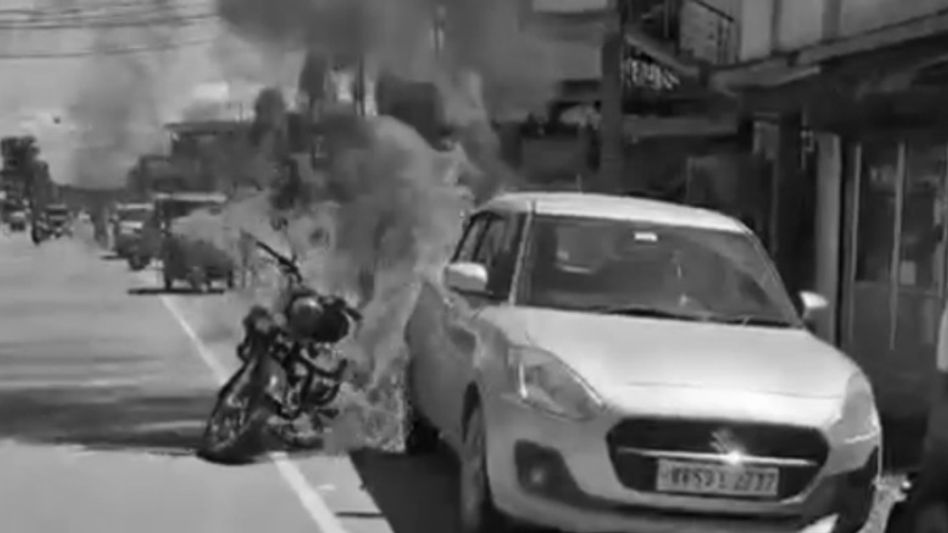 Motorcycle, car catch fire on Assam's Silchar-Sonai road, suffer extensive damage Motorcycle, car catch fire on Assam's Silchar-Sonai road, suffer extensive damage