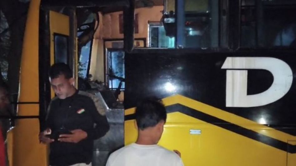 Guwahati-Haflong night bus crashes into divider in Sonapur Guwahati-Haflong night bus crashes into divider in Sonapur