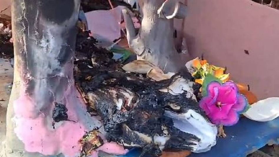 Assam: Durga Puja pandal set ablaze in Jagiroad, three idols destroyed Assam: Durga Puja pandal set ablaze in Jagiroad, three idols destroyed