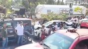 Truck rams six luxury cars on NH-27 in Assam's Jagiroad, two injured Truck rams six luxury cars on NH-27 in Assam's Jagiroad, two injured