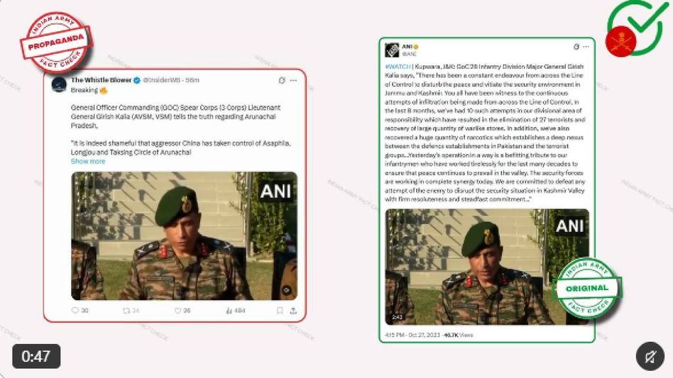 Indian Army debunks fake video claiming China took control of Arunachal areas Indian Army debunks fake video claiming China took control of Arunachal areas