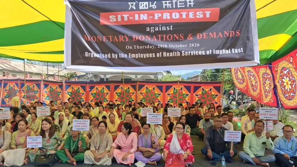 Manipur health employees protest alleged monetary demands, cite fourfold rise in annual burden Manipur health employees protest alleged monetary demands, cite fourfold rise in annual burden