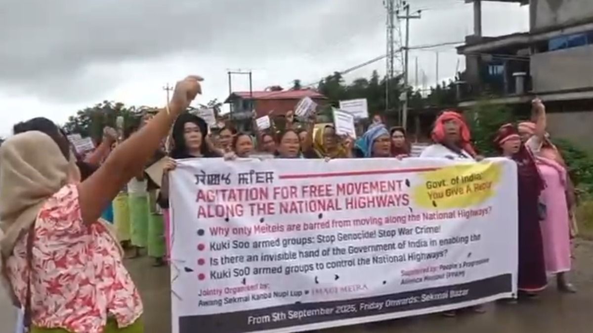 Manipur: Women protest for free Meitei movement on NH-2 amid alleged Kuki opposition