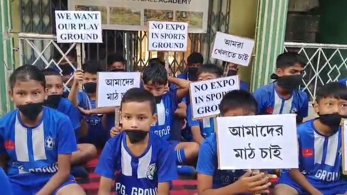 Assam: Young footballers stage silent protest over commercial fair threatening Silchar training ground