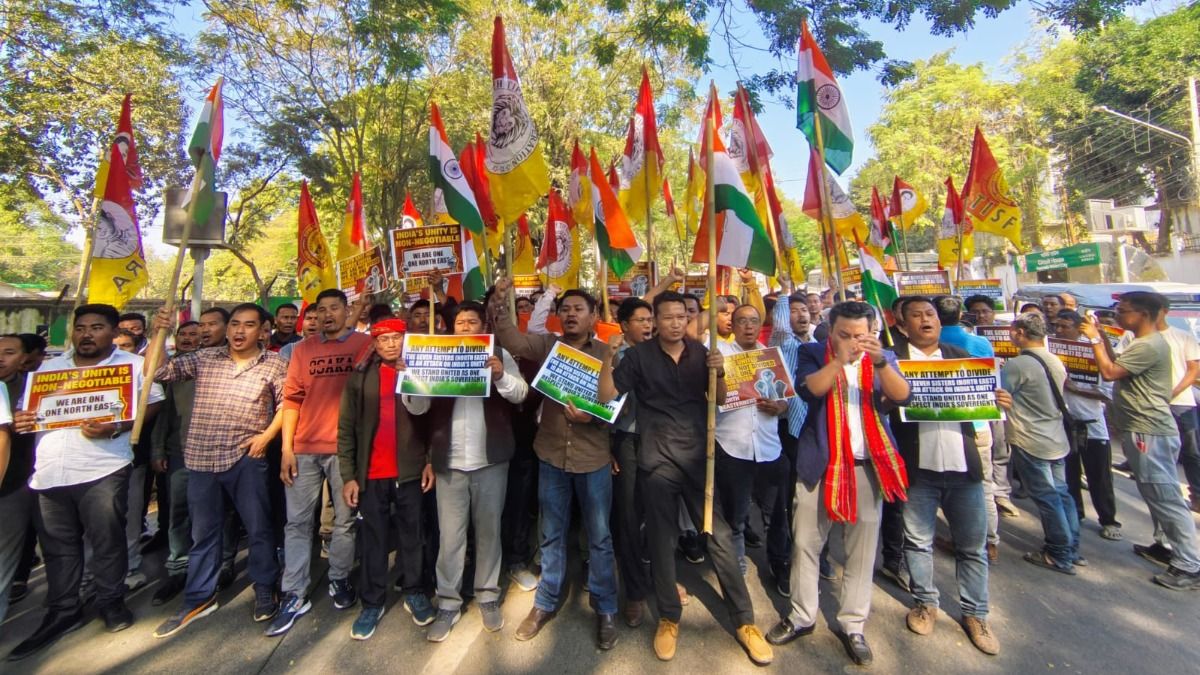 Tipra Motha youth wing protests in Agartala over Bangladesh leader’s remarks on northeast India