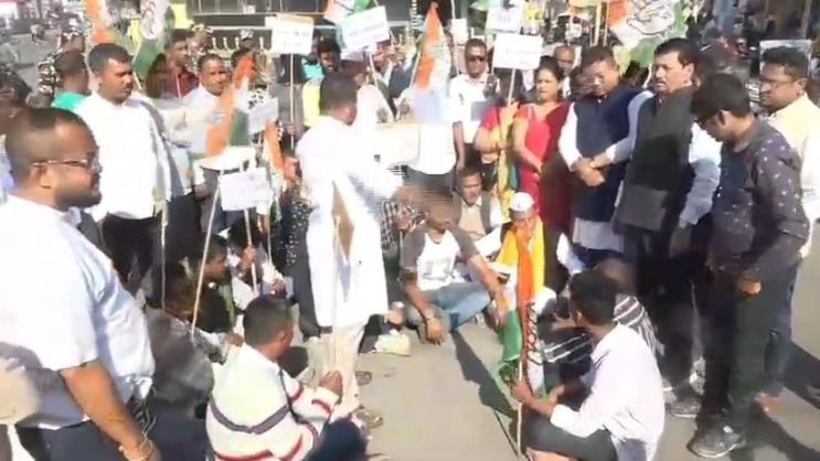 Congress stages protest in Assam’s Nalbari over alleged irregularities in Jal Jeevan Mission