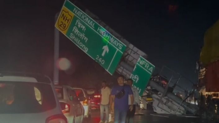 Storm topples hoarding on NH-29 in Assam's Karbi Anglong, triggers traffic chaos