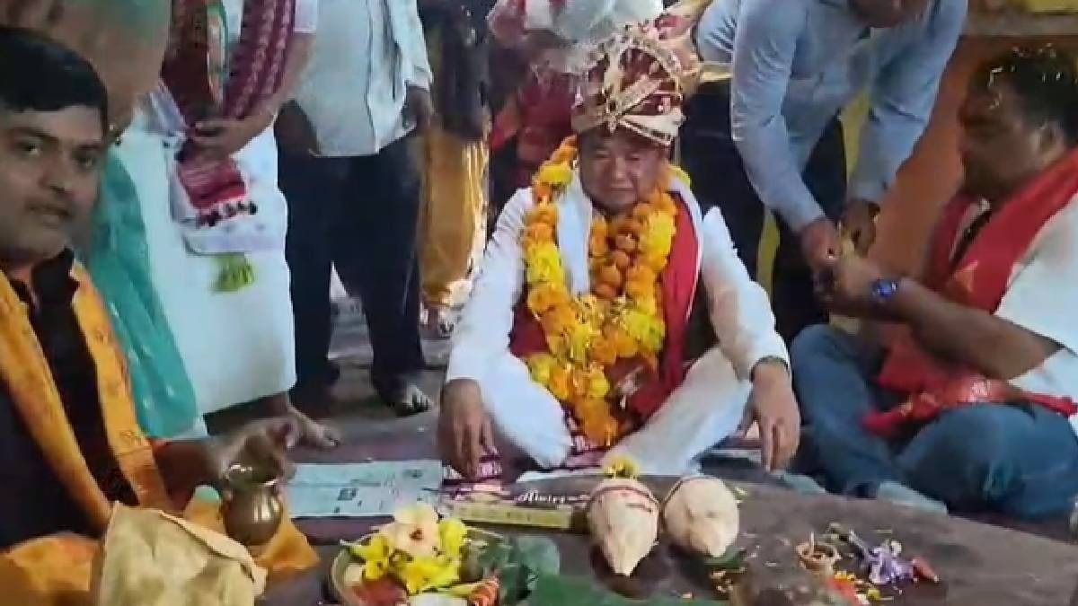 Assam: KAAC CEM Tuliram Ronghang leads massive roadshow after filing nomination in Rongkhang