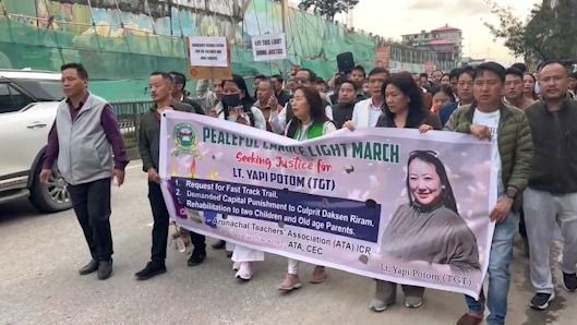 Thousands join candlelight rally in Itanagar to honour slain teacher Yapi Potom