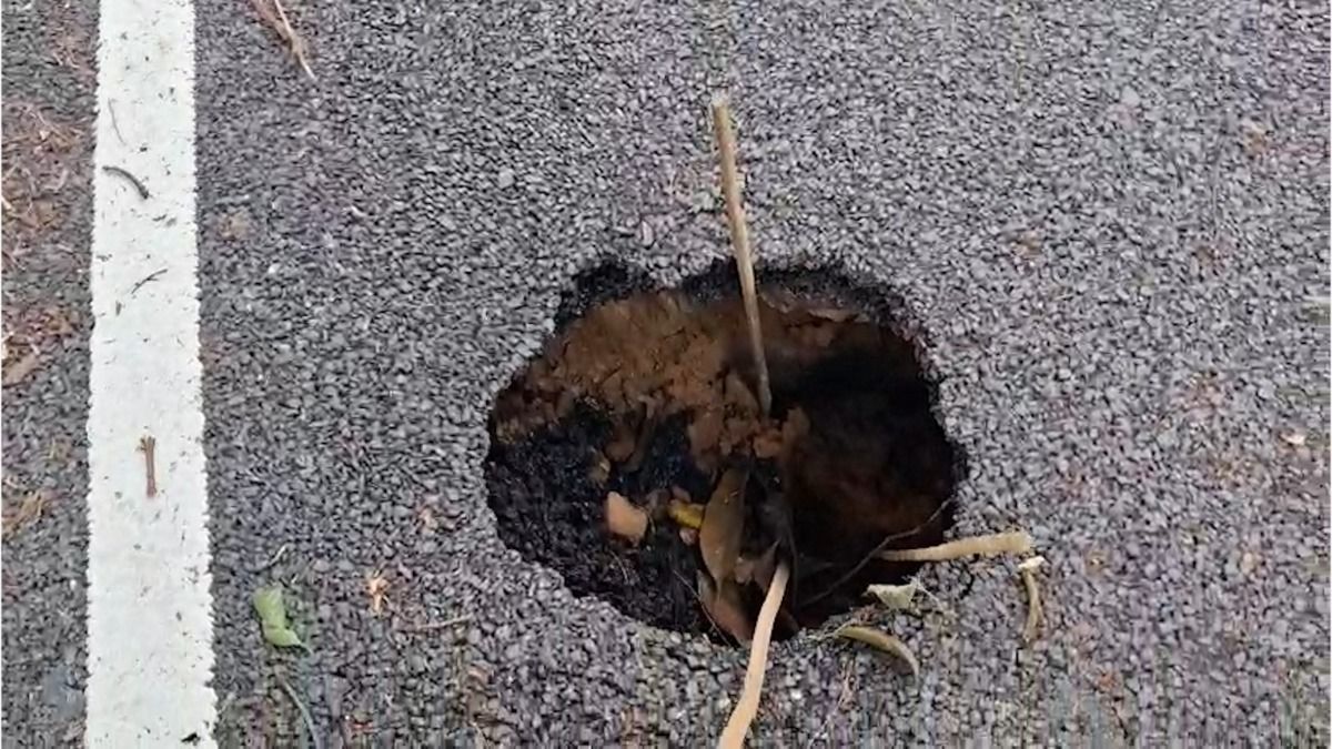 Assam: Massive sinkhole appears on newly renovated road in Nagaon, corruption allegations surface