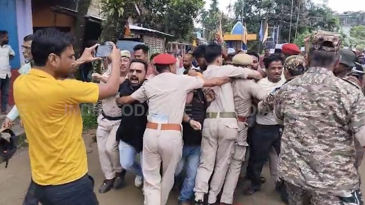 Sanatani Aikya Manch stages massive protest in Sribhumi over attack on two Hindu youths, demands arrest of prime accused