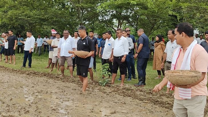 Assam minister Pijush Hazarika launches community paddy sowing drive for flood-hit farmers in Charaideo