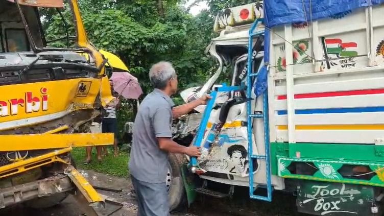 Three injured as school bus, goods vehicle collide in Assam's Bokakhat