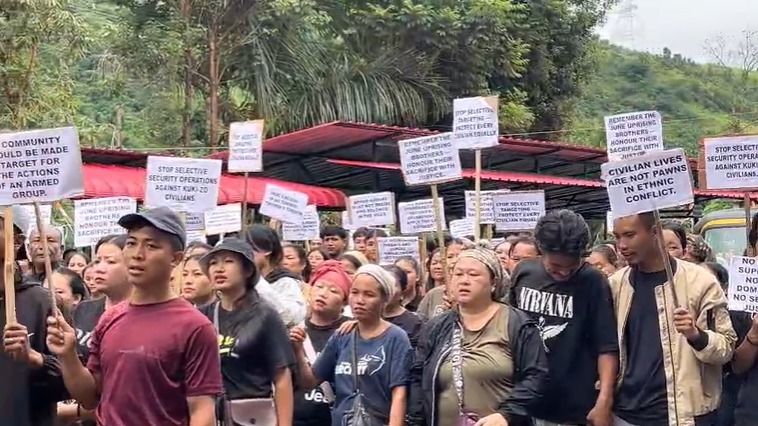 Kuki-Zo groups protest in Manipur’s Kangpokpi, demand reopening of roads, medical access