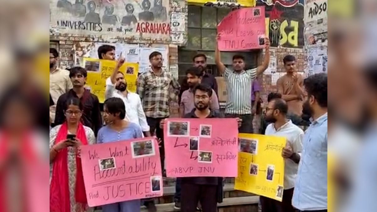 ‘Fair, time-bound probe’: ABVP protests at JNU over allegations against Manipur MP Bimol Akoijam
