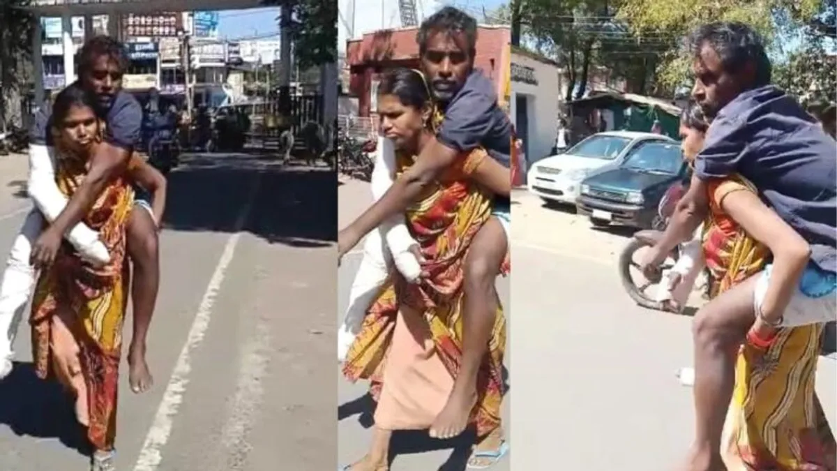 शहडोल की महिला घायल पति को पीठ पर लादकर पहुंची SP ऑफिस, खाकी से मांगा इंसाफ Shahdol News wife reached SP office seeking justice carrying injured husband whole Story
