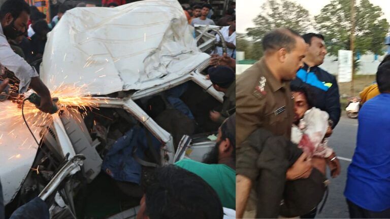 Big accident Collision between truck and Bolero duo painful death trapped body removed by cutting bonnet from cutter machine