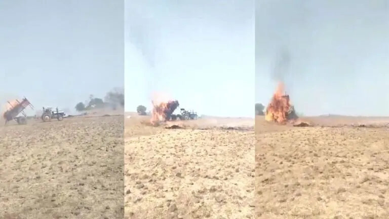 OMG A fierce fire broke out in a tractor trolley loaded with paddy para driver adopted this method to extinguish
