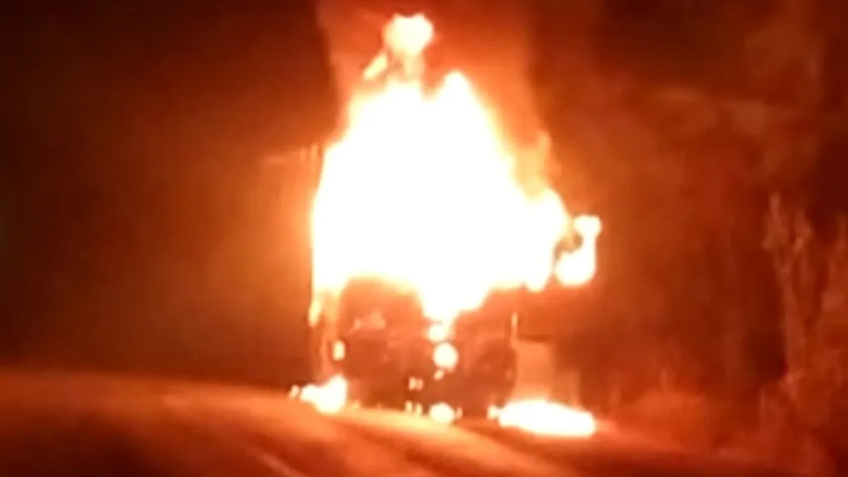 बड़वानी: चलते ट्रक में अचानक लगी आग, केबिन जलकर हुआ खाक! ड्राइवर ने कूदकर बचाई जान Barwani, Truck Burnt, Madhya Pradesh, Accident