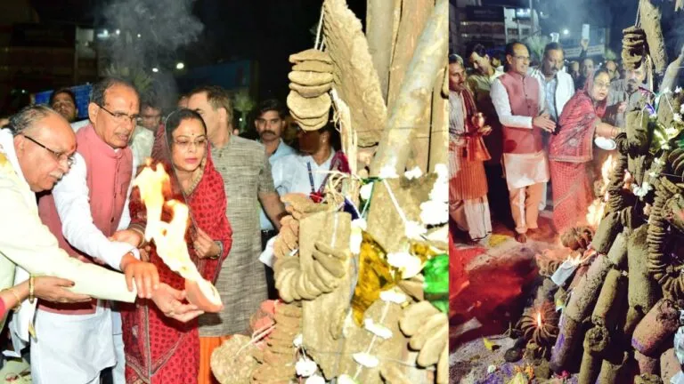 CM Shivraj did Holika Dahan with his family at Roshanpura intersection wished for the prosperity of people of mp state