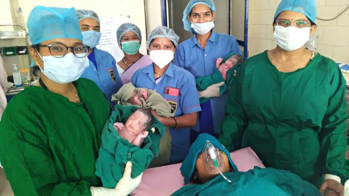 अजब-गजब: छिंदवाड़ा में महिला ने दिया एक साथ 3 बेटियों को जन्म, डॉक्टर्स और नर्सिंग स्टाफ ने बांटी मिठाई When God gives then by tearing the slap woman gave birth to baby girls all three echoed