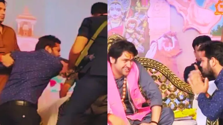 बागेश्वर बाबा के मंच पर बोल रहे थे सिंधिया, इस बीच एक युवक ने कर दी ये हरकत bageshwar baba, dhirendra krishna shastri, mp news, Jyotiraditya Scindia