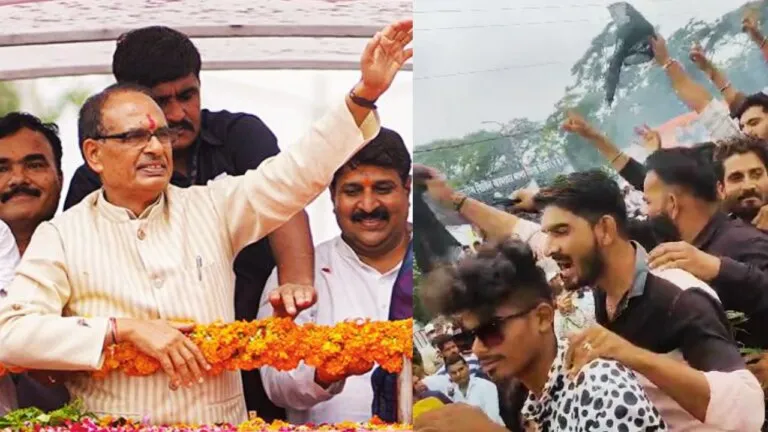 CM शिवराज के खिलाफ करणी सेना फिर मैदान में, काले झंडे दिखाकर लगाए ‘गो बैक’ के नारे Karni Sena again in the field against CM Shivraj, raising slogans of 'Go Back' by showing black flags
