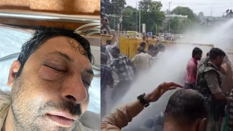Use of water canon on Congressmen going to besiege CM House, city president fell on his face due to barricading