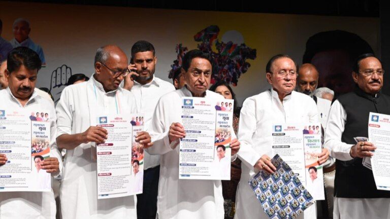 Health insurance Rs 25 lakh 2 lakh jobs Two rupees per kg cow dung Congress 101 promises mp election 2023