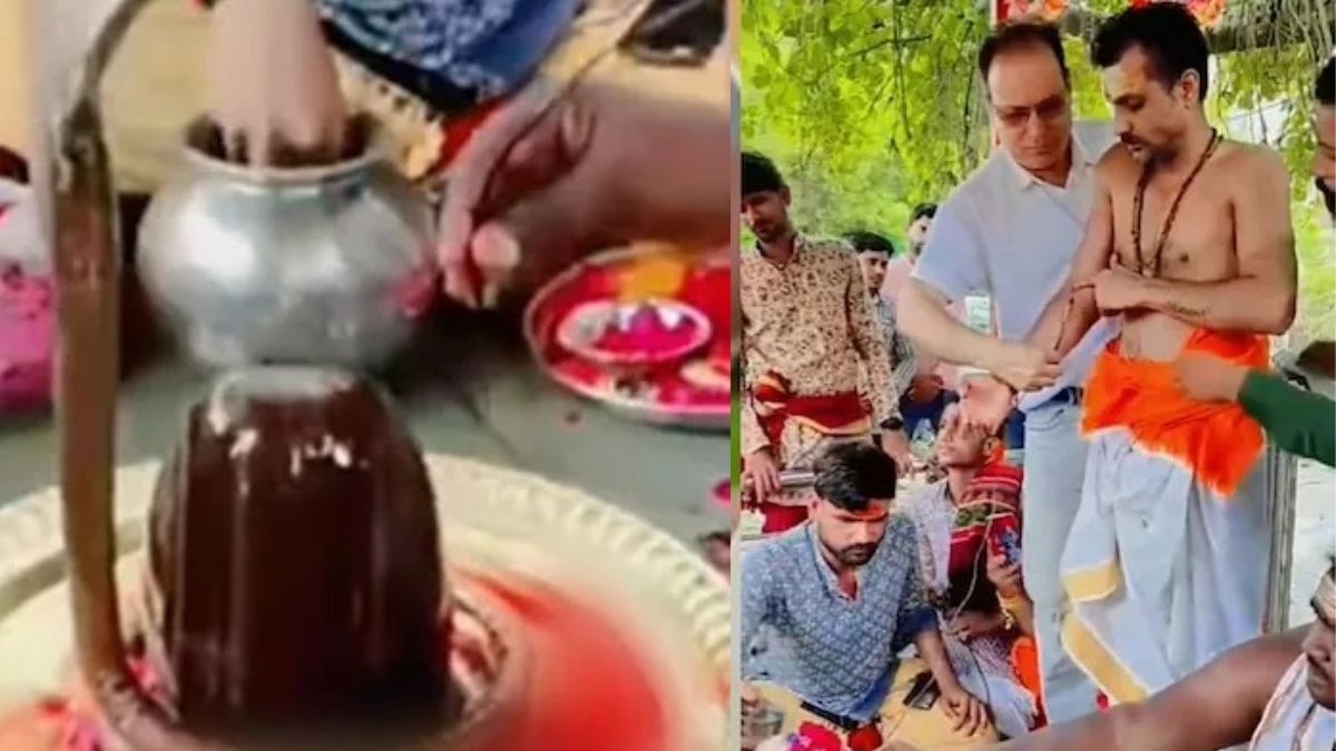 रक्त से शिवलिंग का किया अभिषेक.