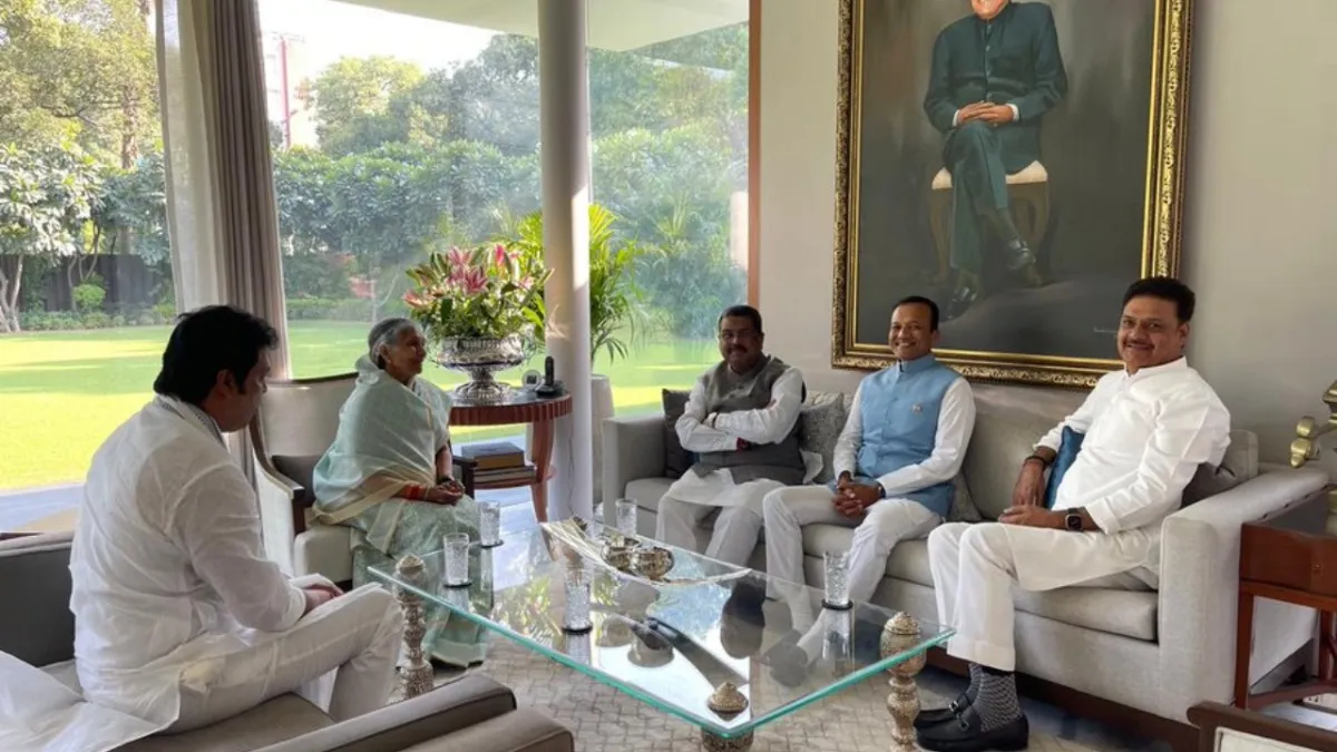  Savitri Jindal met Union Minister Dharmendra Pradhan