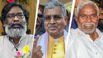 Hemant Soren’s party, Babulal Marandi and Champai Soren. Hemant Soren’s party, Babulal Marandi and Champai Soren.