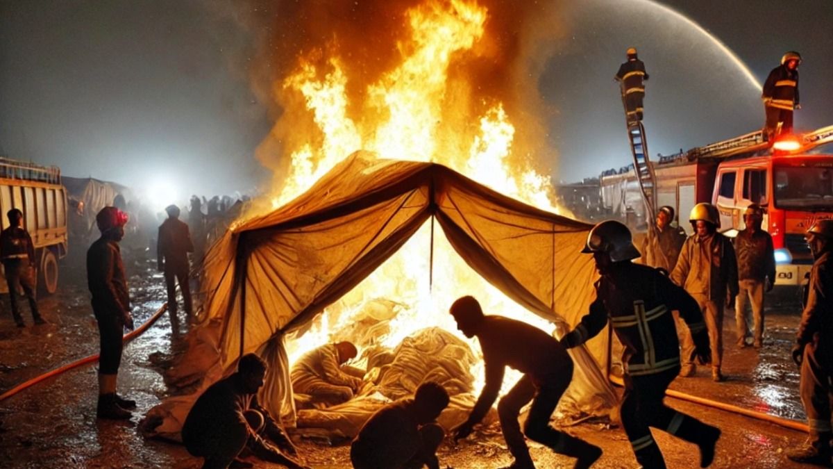 दिल्ली के आनंद विहार में दर्दनाक हादसा...झुग्गी में आग लगने से तीन मजदूरों की मौत Representative Image (Photo Ai)