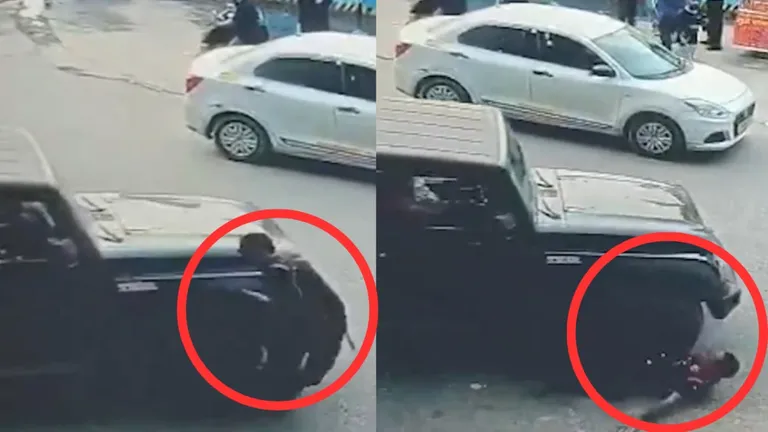 Delhi: थार सवार बजा रहा था हॉर्न, गार्ड ने रोका तो चढ़ा दी गाड़ी, सामने आया हैरान करने वाला वीडियो Delhi News, Delhi Latest Update, Delhi Stories, Thar Viral Video, Delhi Thar accident, SUV hits guard, Vasant Kunj incident, CCTV viral video, Thar driver arrested