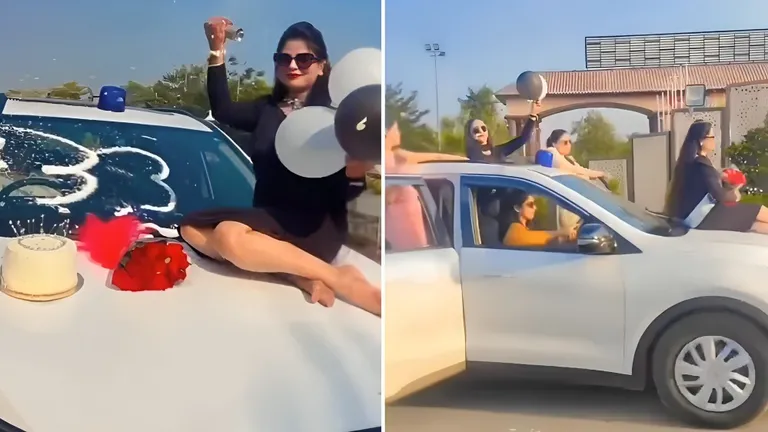 DSP की पत्नी ने नीली बत्ती वाली गाड़ी के बोनट पर बैठकर मनाया बर्थडे, वीडियो वायरल हुआ वायरल तो मचा बवाल! DSP wife birthday celebration viral video: