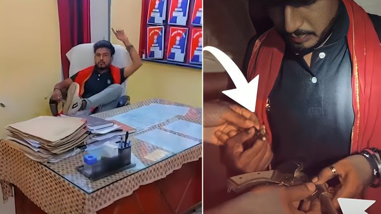 'भोजपुरी अंदाज' में थाना अध्यक्ष की कुर्सी पर बैठा युवक, सिर पर बांध गमछा...फिर बनाई रील, अब पुलिस ने हथियारों के साथ पकड़ा! Begusarai Viral Thana Video