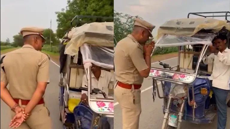 मध्य प्रदेश: जब गाना गाते हुए ई-रिक्शा चालक के सामने हाथ जोड़कर विनती करने लगे दारोगा भागवत पांडेय, वीडियो आया सामने दारोगा भगवत पांडेय ई-रिक्शा चालक को गाना गाकर ट्रैफिक सुरक्षा का संदेश देते हुए
