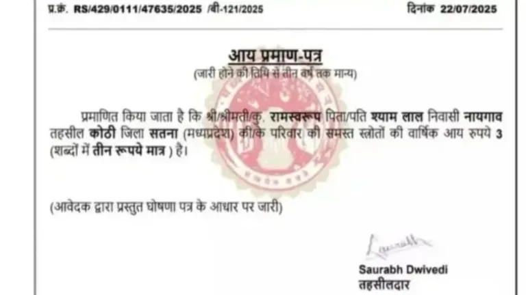 मध्य प्रदेश के एक किसान की सालाना कमाई 3 रुपए? इनकम सर्टिफिकेट वायरल होने पर अफसर ने बताई पूरी बात मध्य प्रदेश के किसान रामस्वरूप का 3 रुपए सालाना इनकम सर्टिफिकेट वायरल