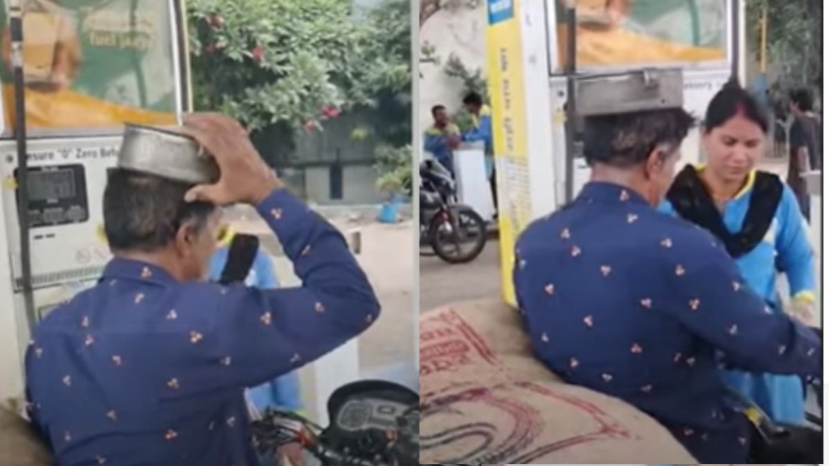 इंदौर में दूध वाले के ढक्कन को बनाया हेलमेट और लिया पेट्रोल