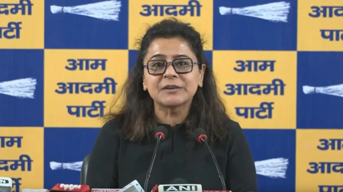 AAP leader Priyanka Kakkar attacking BJP over 130th Constitutional Amendment Bill