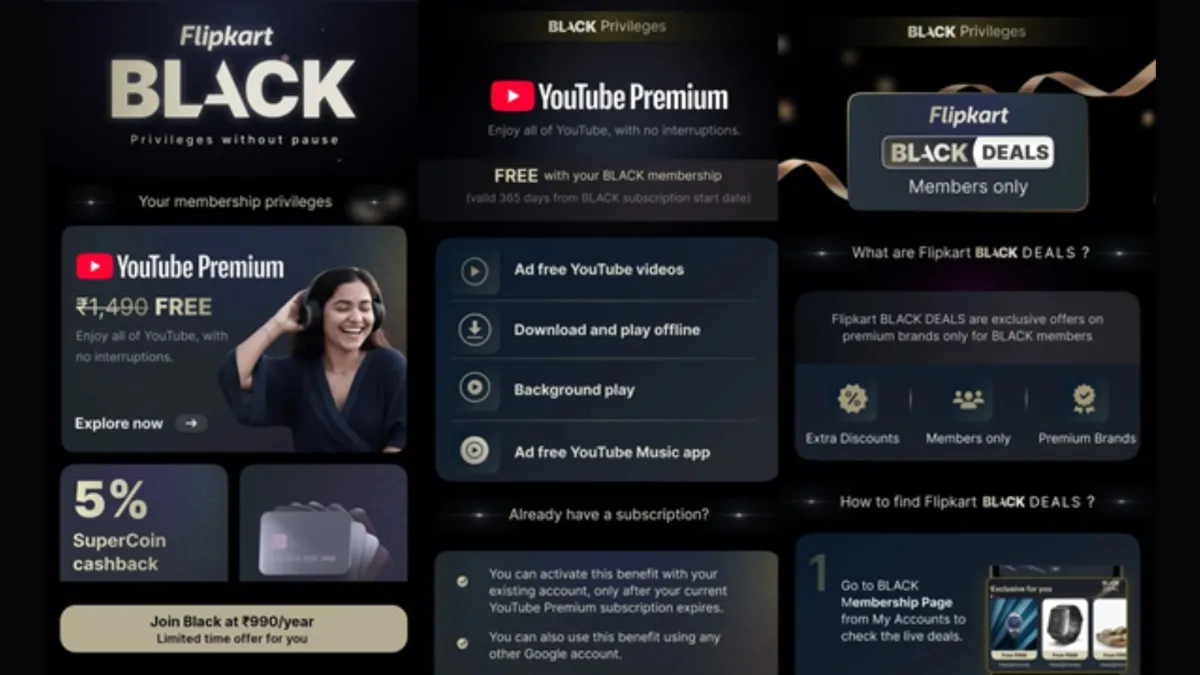 Flipkart लेकर आया ब्लैक मेंबरशिप, मेंबर्स को मिलेगा फ्री YouTube Premium, एक्सक्लूसिव डील्स और भी बहुतकुछ NewsTak