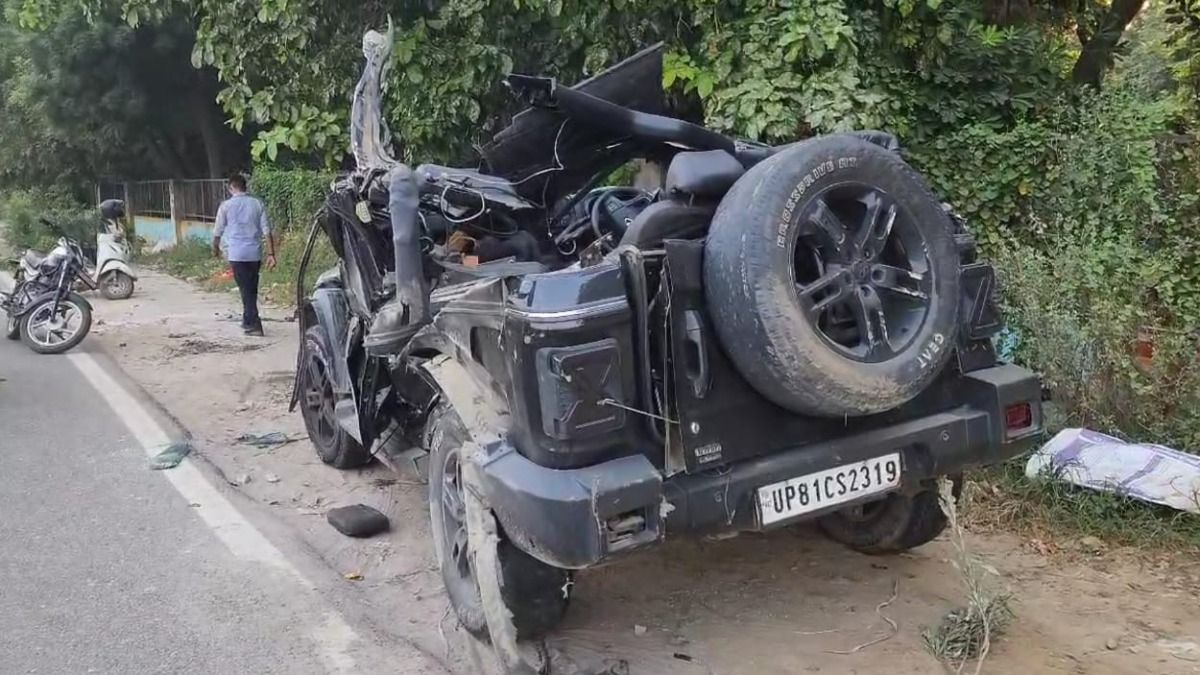 गुरुग्राम: दिल्ली-जयपुर हाईवे पर THAR का भीषण एक्सीडेंट, 5 की मौत, गाड़ी के परखच्चे उड़े 