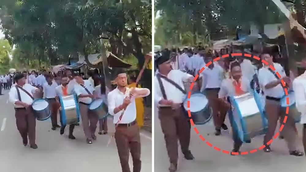 RSS के पथ संचलन के दौरान ड्रम बजाते-बजाते गिर पड़े स्वयंसेवक अंकित सिंह, अचानक फिर हो गई मौत, वीडियो वायरल