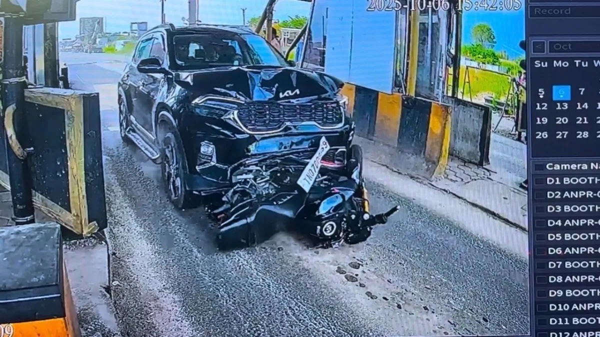 Chennai accident video, luxury car drags bike, Ranipet toll booth CCTV, Chennai road accident, Tamil Nadu car crash