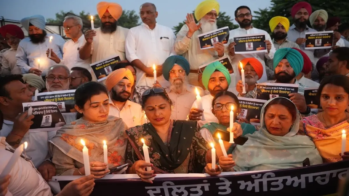 AAP Punjab protest, Dalit IPS officer suicide, Justice for Puran Kumar, AAP candle march Punjab, Bhimrao Ambedkar ideology