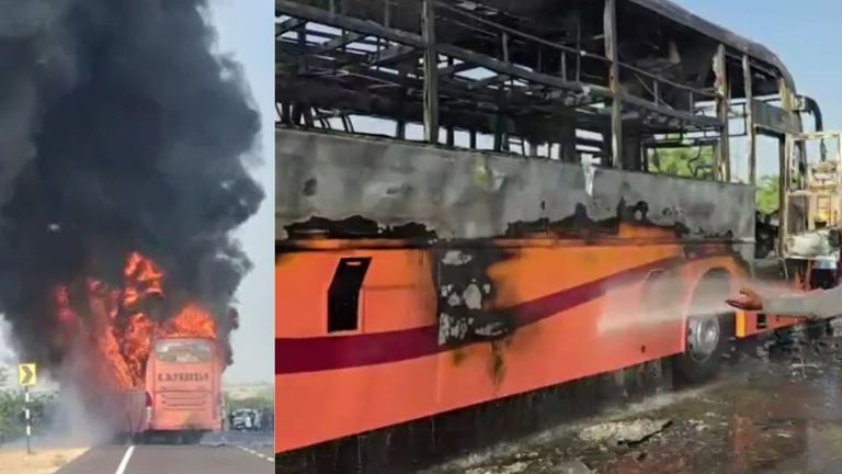 जैसलमेर में बड़ा हादसा: चलती AC बस में लगी आग, 20 लोगों की मौत, CM भजनलाल पहुंचे मौके पर Jaisalmer bus fire, Jodhpur road accident, Thaiyat village fire, Rajasthan bus tragedy, Jaisalmer news today