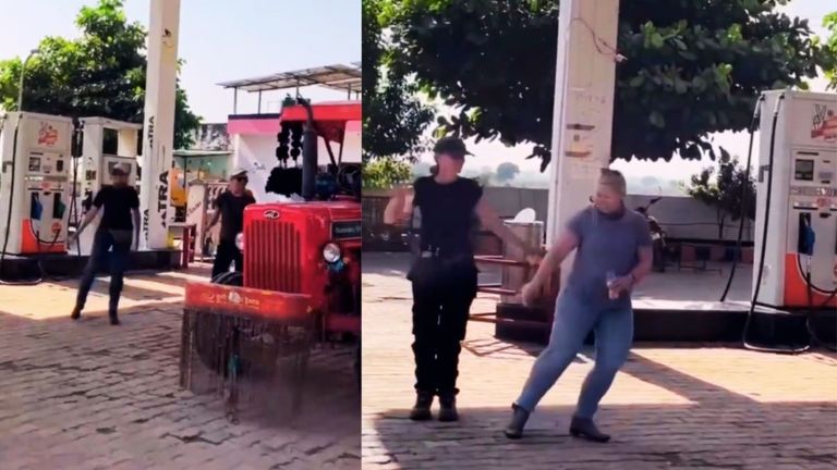पेट्रोलपंप पर ट्रैक्टर में बज रहा था 'चुनरी-चुनरी' सॉन्ग, फॉरेनर्स की टीम ने जमकर लगाए ठुमके, Video वायरल Bundi viral video, Foreign tourists dance, Chunari Chunari dance, Rajasthan petrol pump video, Bundi tourists news