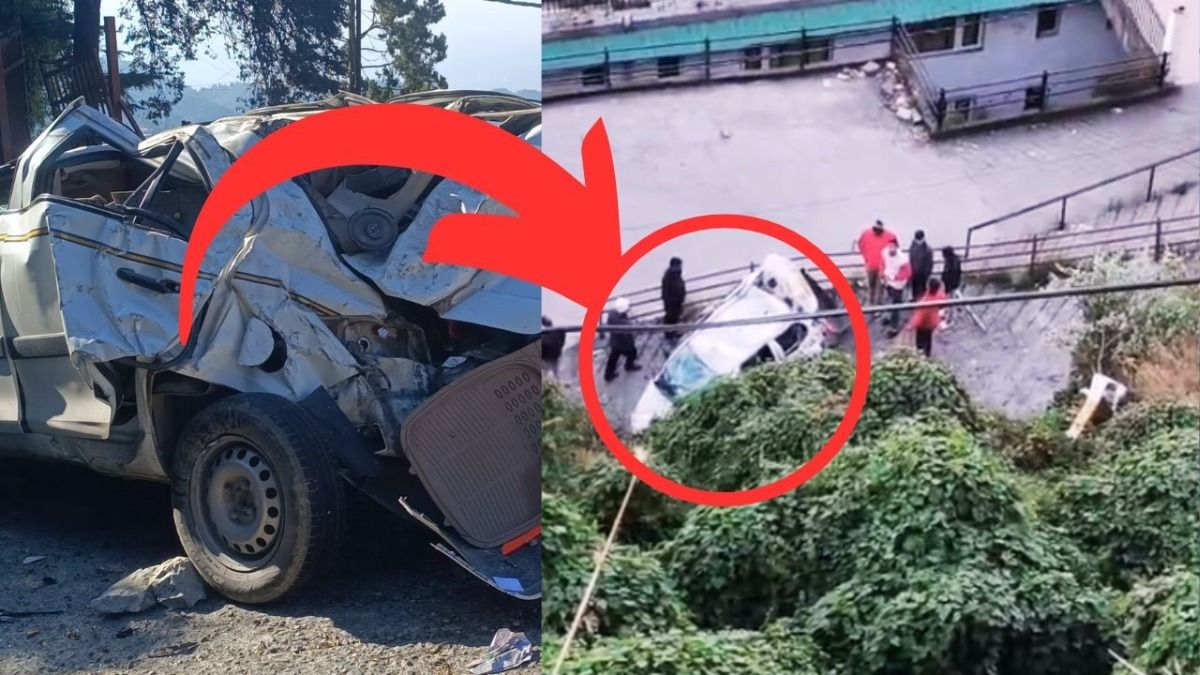 मसूरी में 300 फीट की ऊंचाई से खिलौने की तरह गिरी कार के उड़े परखच्चे, बाल-बाल बचे राजवीर सिंह, सामने आया CCTV Mussoorie accident, Mussoorie car crash, Mussoorie CCTV video, Uttarakhand road accident, Car falls into gorge